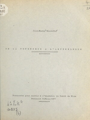 cover image of De la toponymie à l'archéologie